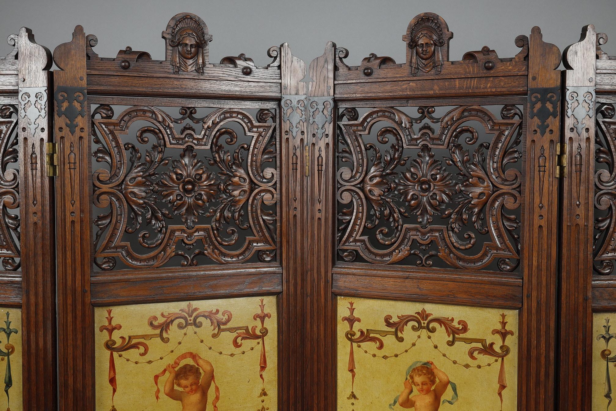 French Carved Wood Folding Screen 