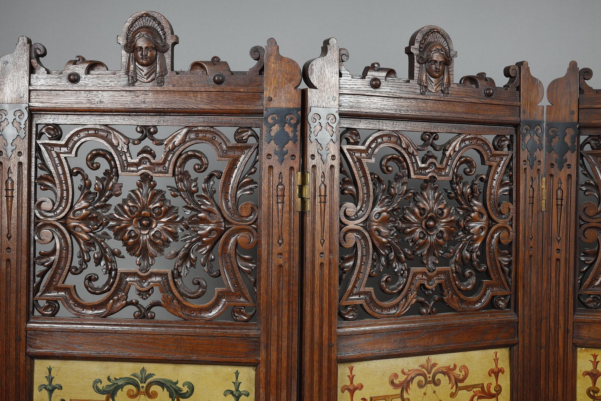 Carved Wood Folding Screen 