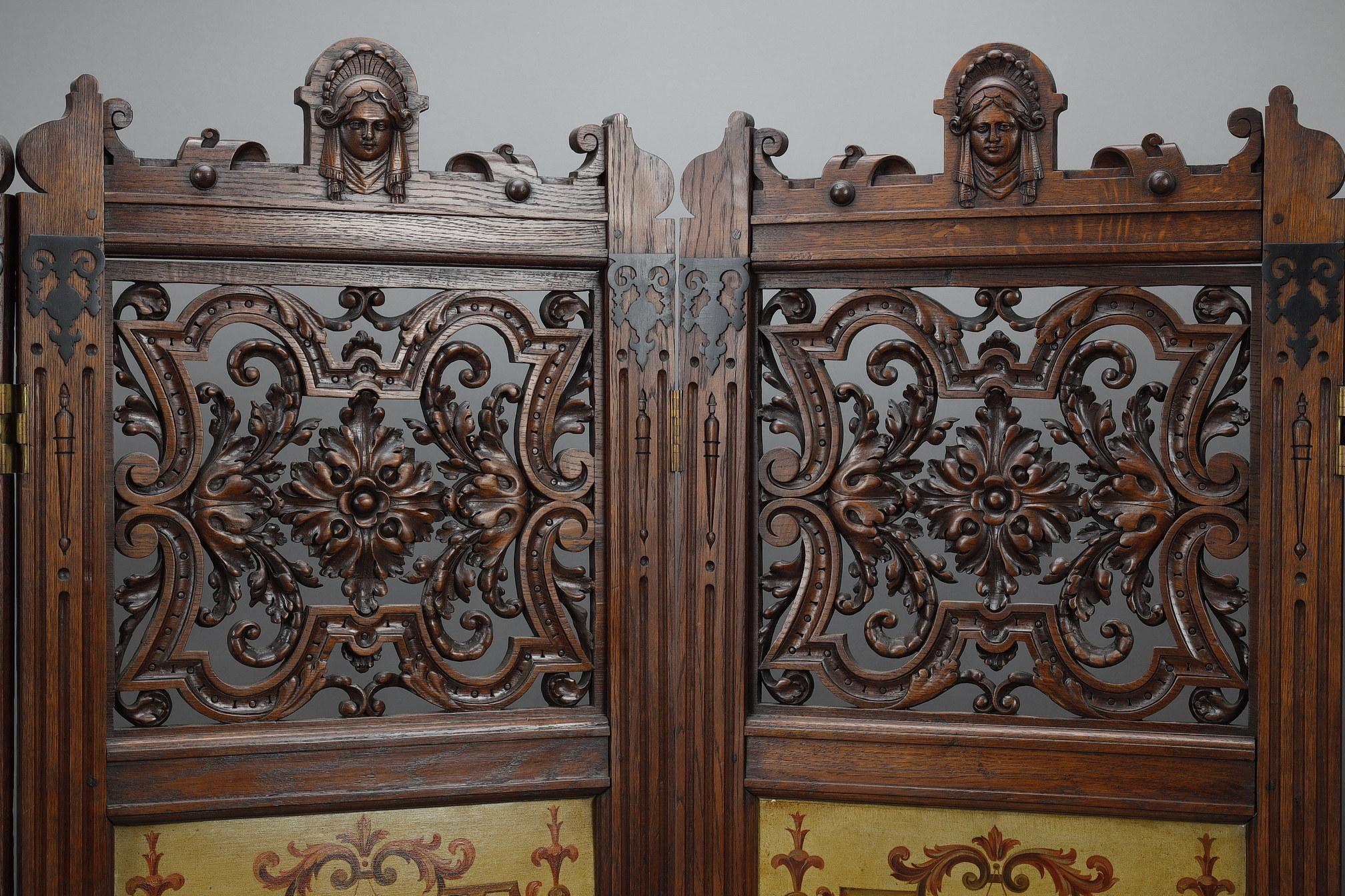 Late 19th Century Carved Wood Folding Screen 