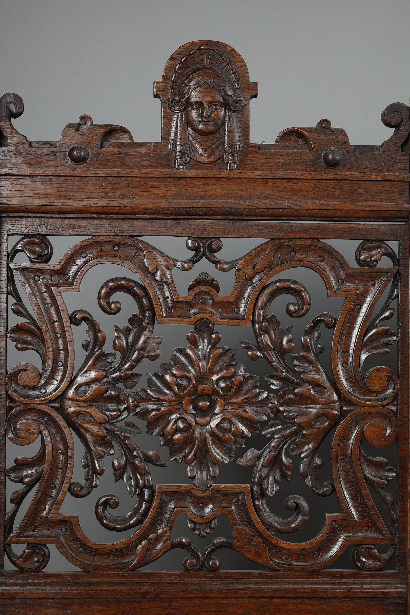 Carved Wood Folding Screen 