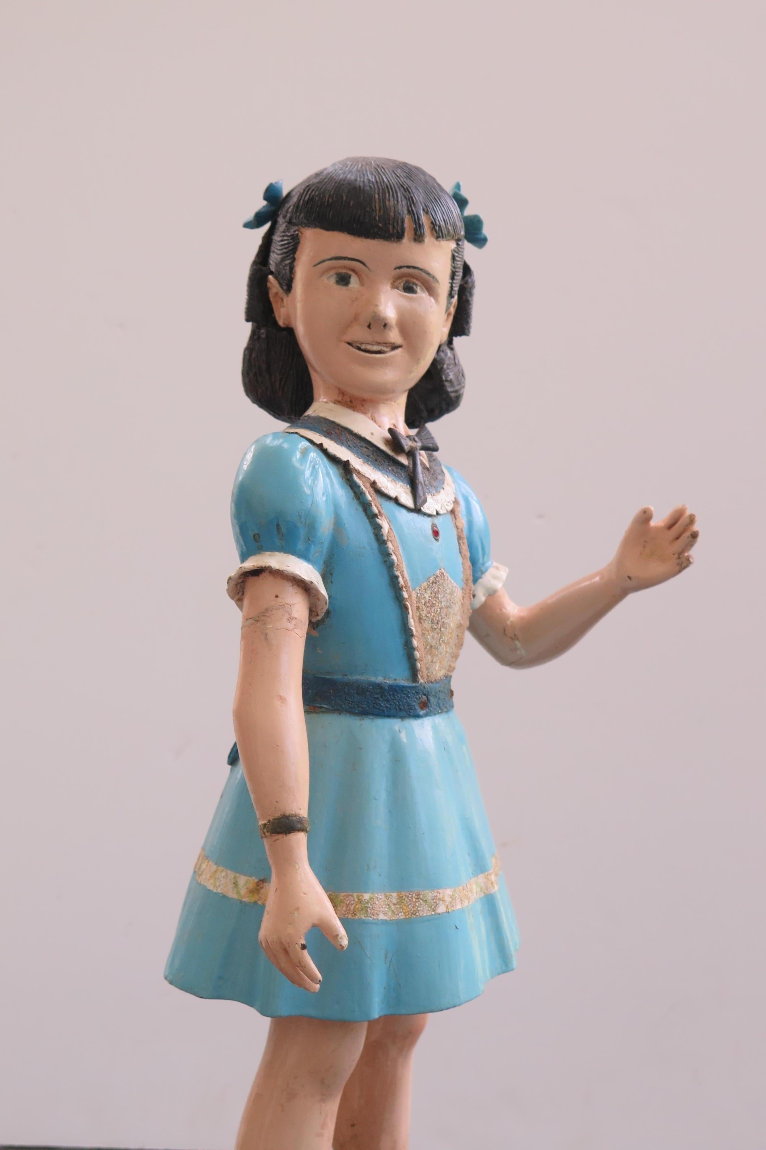 American Carved Wood Folk Art Girl For Sale