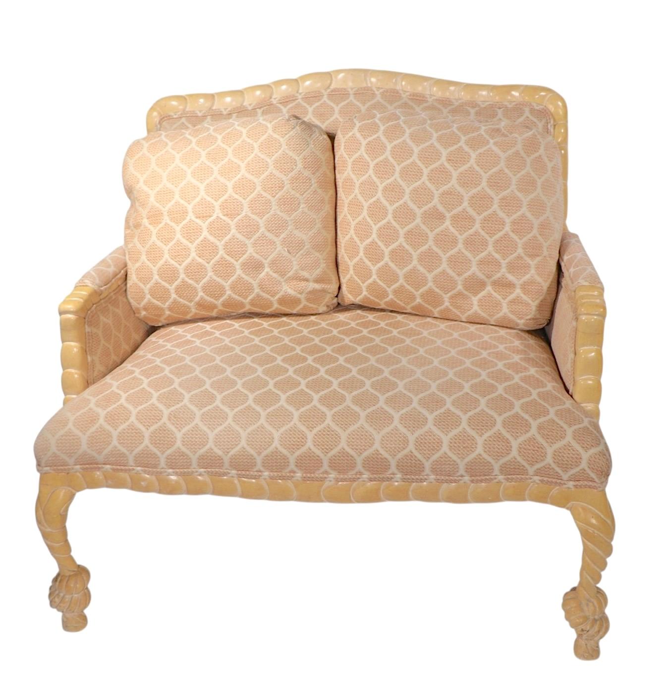 Schnitzerei Wood Frame Rope Tassel Loveseat  Sofa nach AME Fournier Hergestellt in Italien im Angebot 3