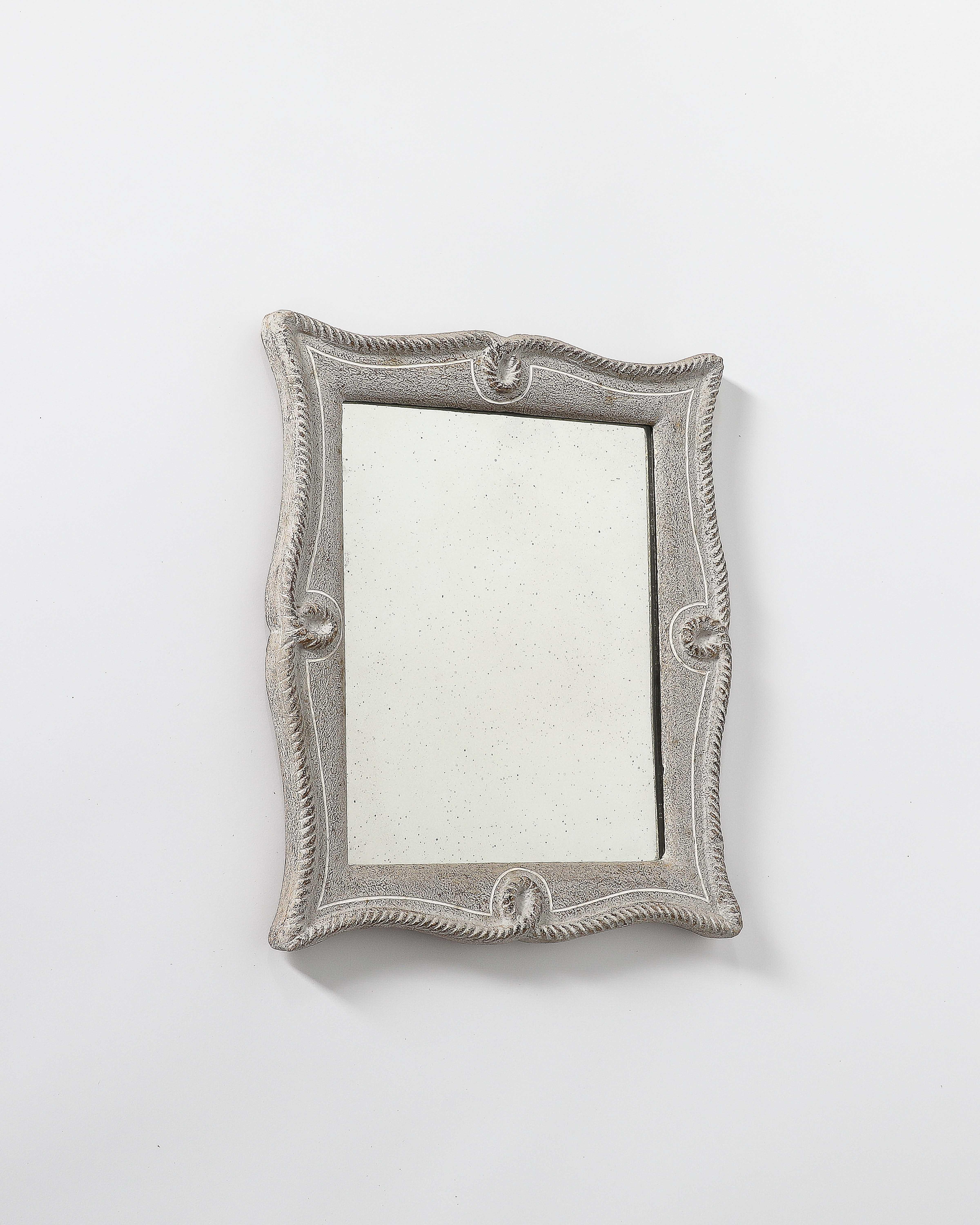 Mid-20th Century Carved Wood Framed Mirror by E. Bouche, France, c. 1930