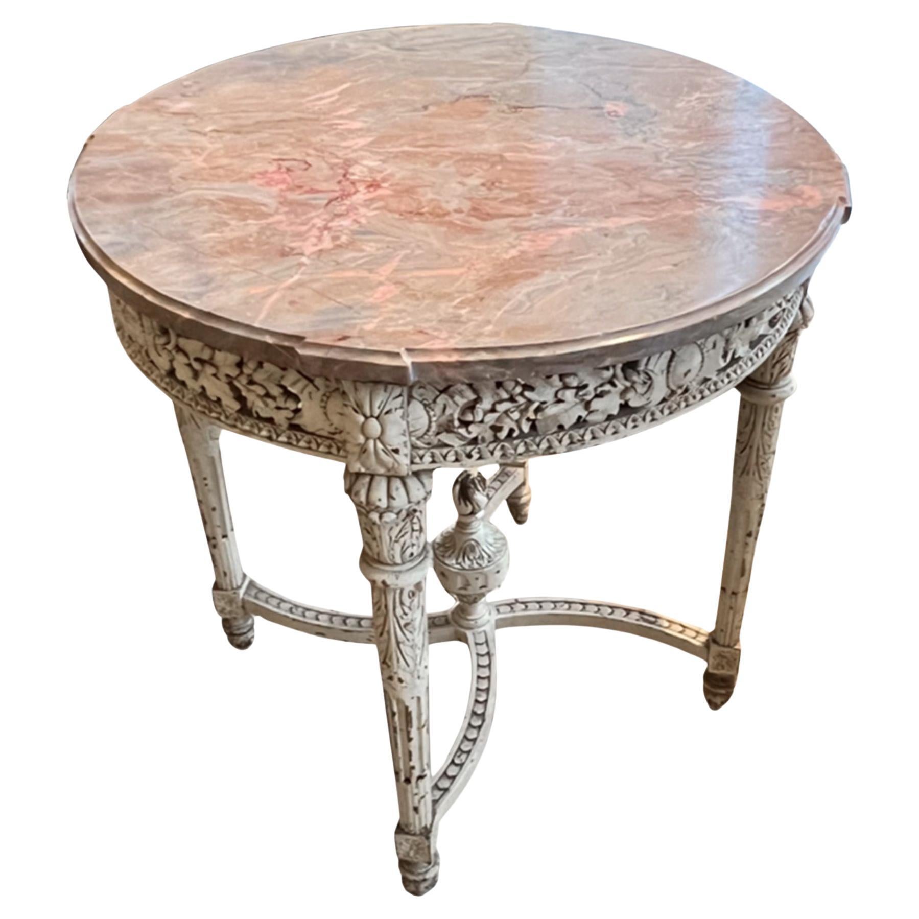 Carved Wood French 19th Century Gueridon With Marble Top