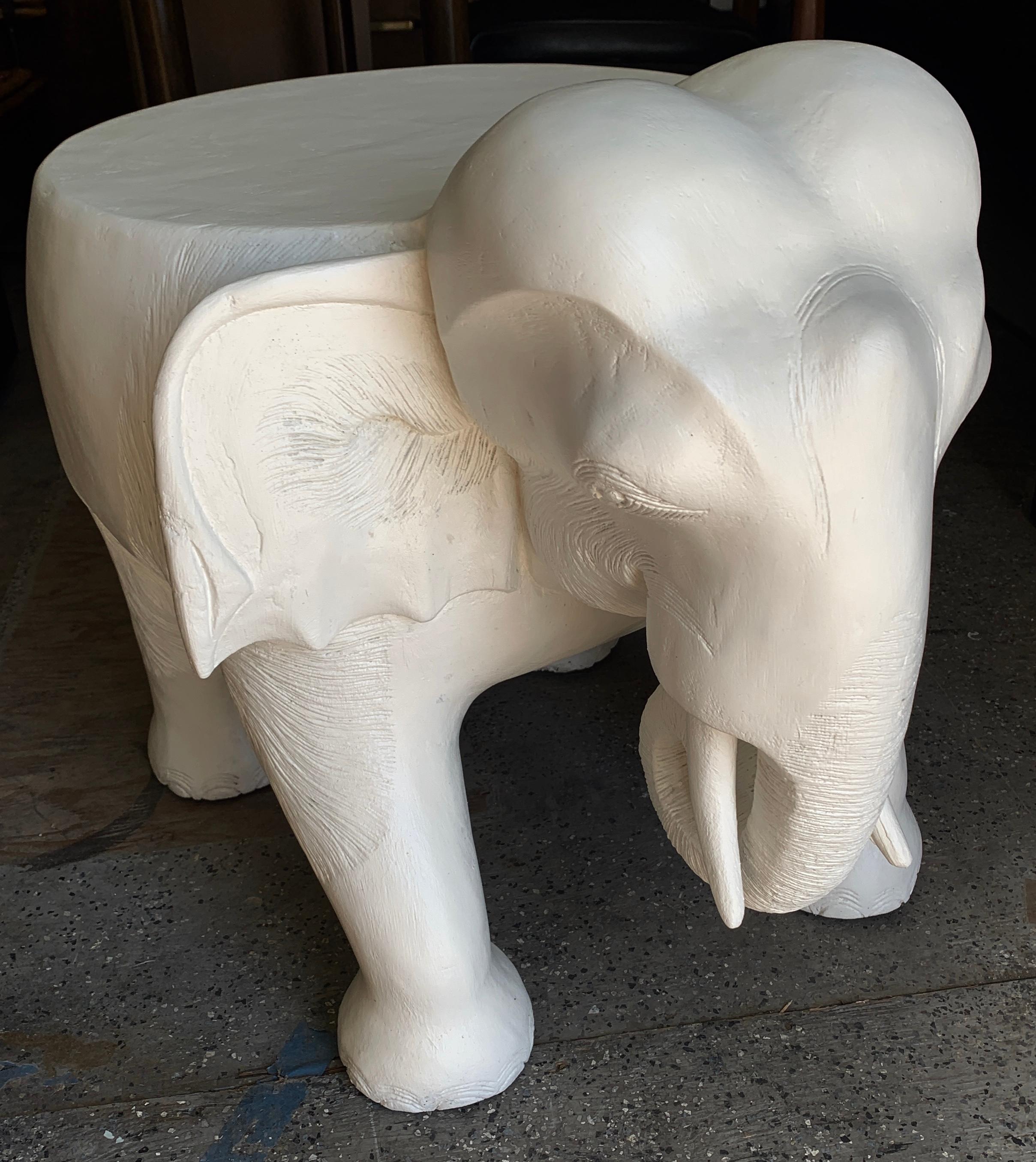 Carved Wood Gesso Elephant Side Table or Ottoman In Good Condition In Los Angeles, CA