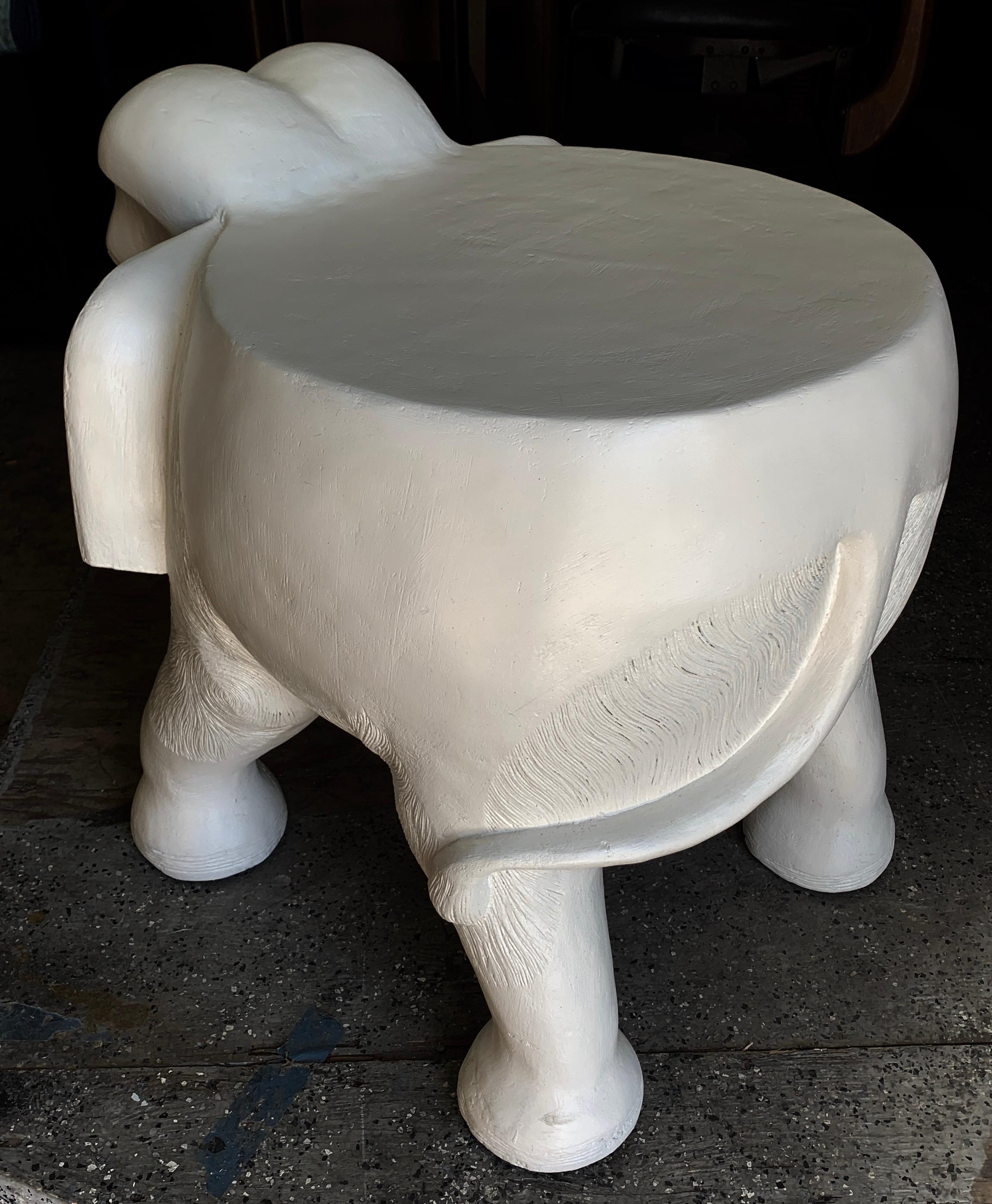 Carved Wood Gesso Elephant Side Table or Ottoman 1