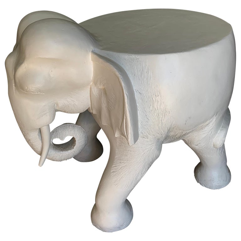 Carved Wood Gesso Elephant Side Table or Ottoman at 1stDibs