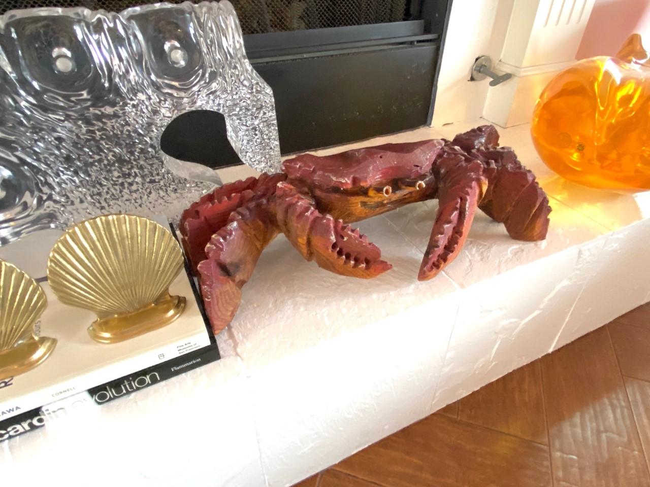 Carved Wood Giant Crab Sculpture In Good Condition In San Diego, CA