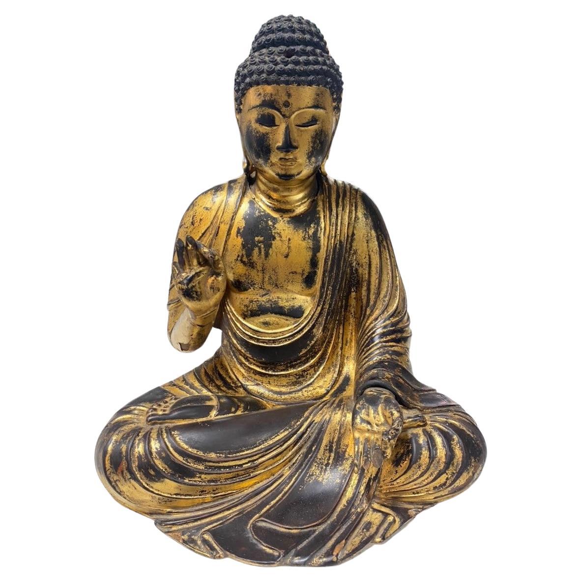 Japanese Kamakura Seated Jizo Bosatsu Buddha Sculpture in Carved Wood