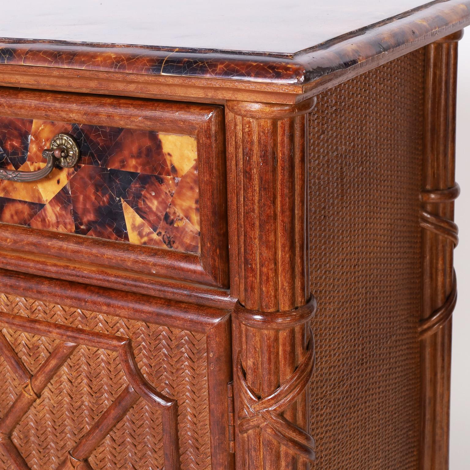 Philippine Carved Wood, Grasscloth, and Pen Shell Sideboard or Buffet For Sale