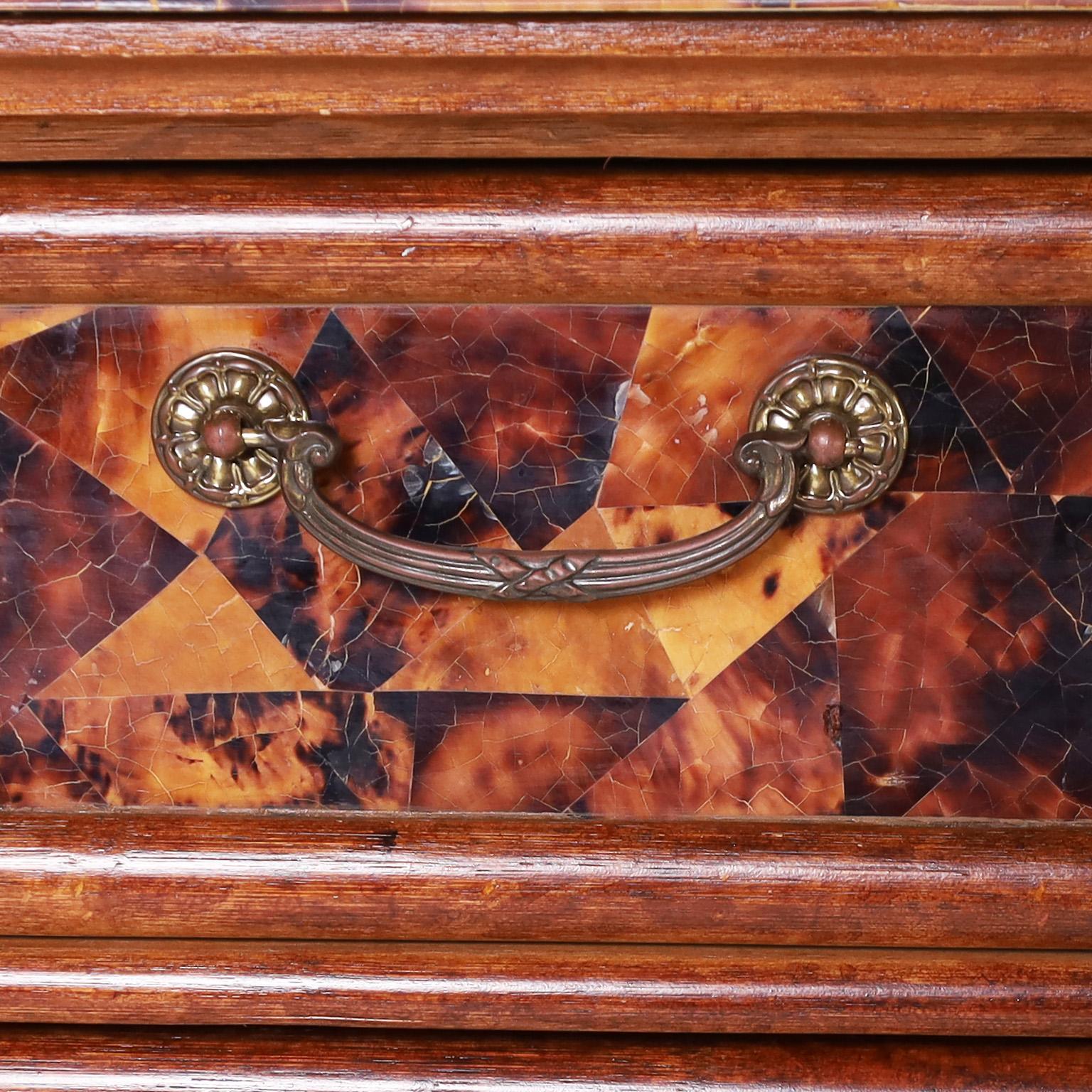 Hand-Carved Carved Wood, Grasscloth, and Pen Shell Sideboard or Buffet For Sale