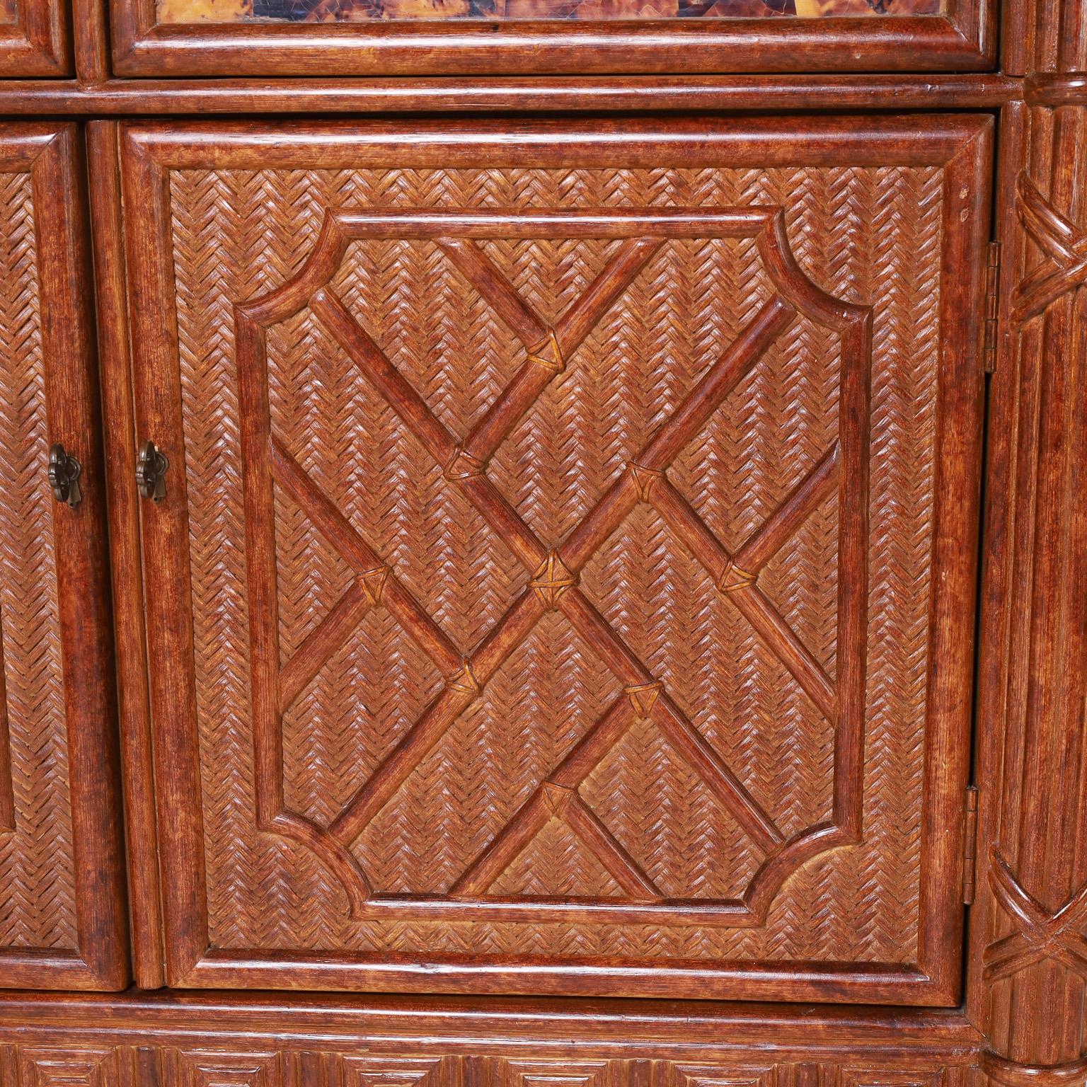 Carved Wood, Grasscloth, and Pen Shell Sideboard or Buffet In Good Condition For Sale In Palm Beach, FL
