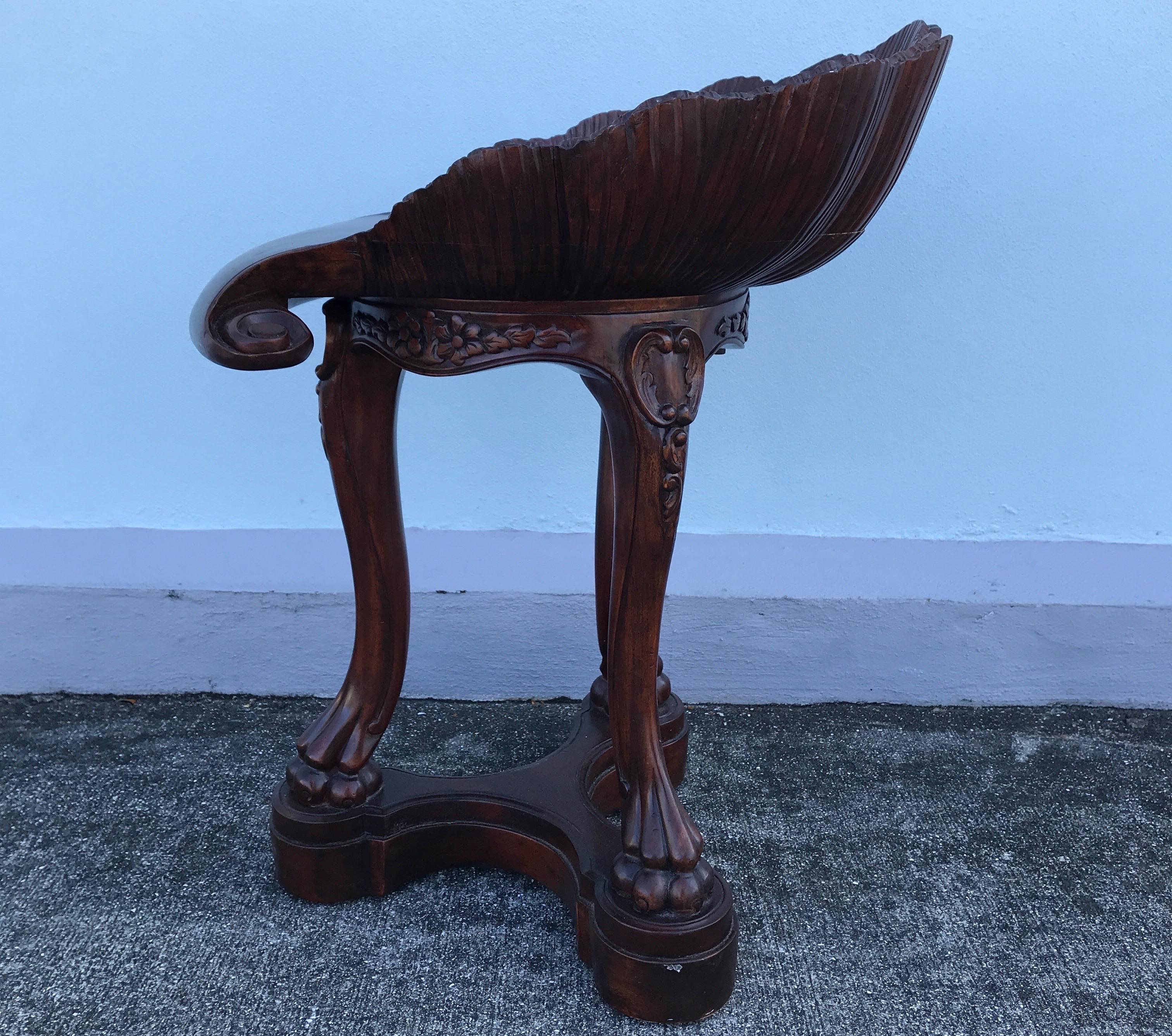 Carved Wood Grotto Style Shell Stool For Sale 5