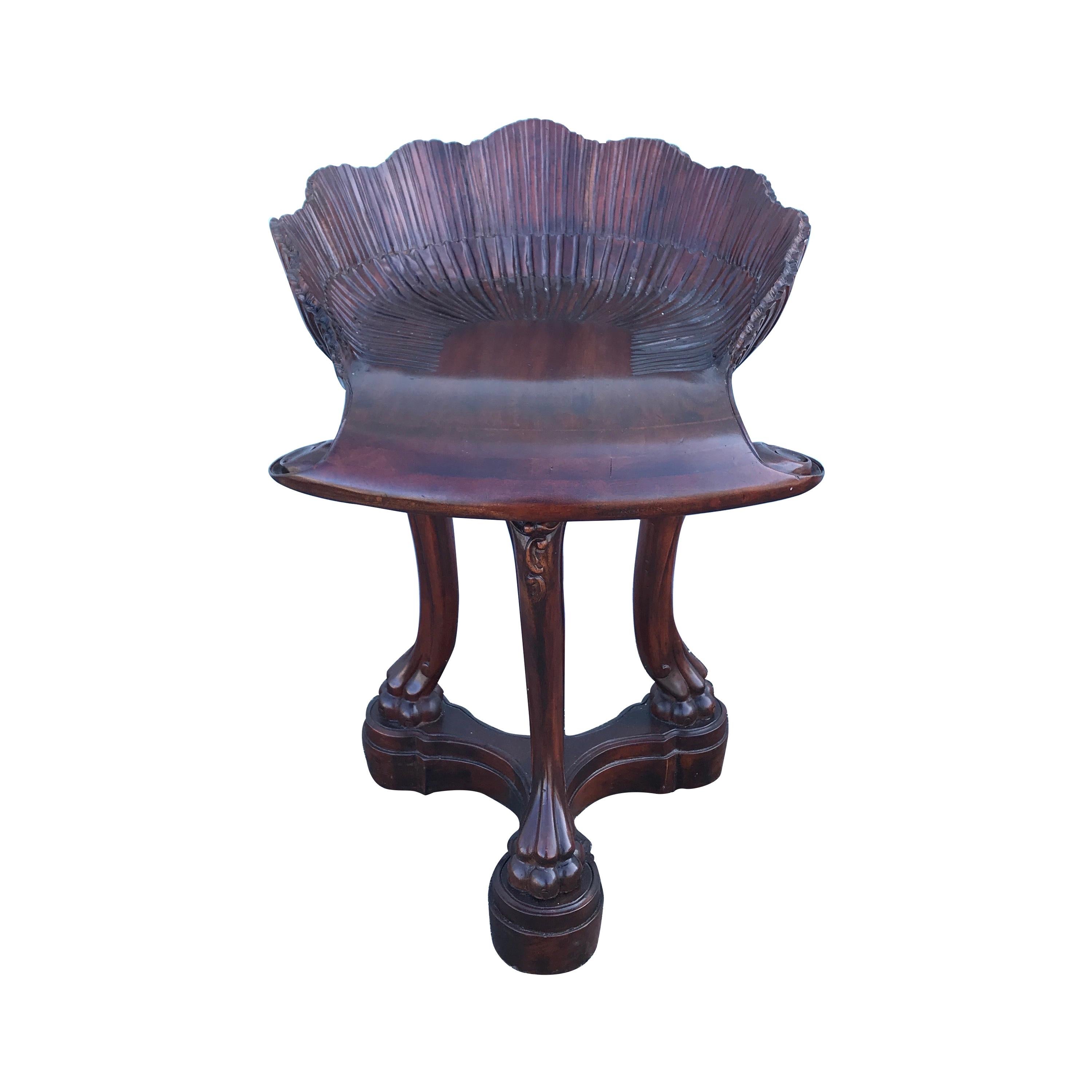 Carved Wood Grotto Style Shell Stool For Sale