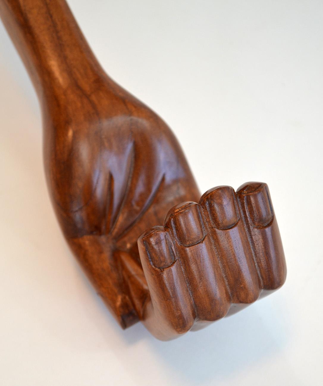 Mid-20th Century Carved Wood Hand Coat Rack or Hook, 1960s