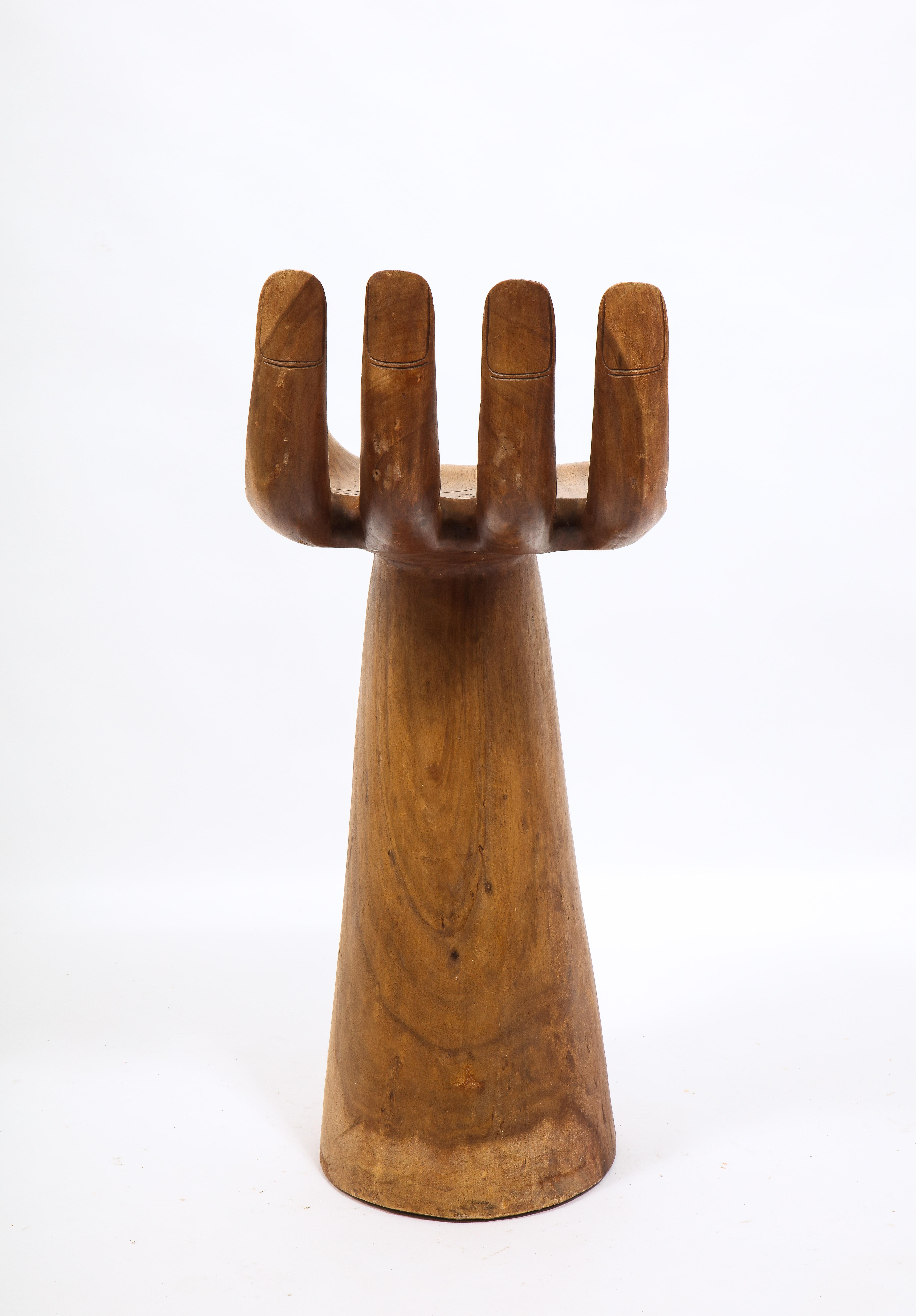 Mid-Century Modern Carved Wood Hand Shaped Stool, Mexico 1960's
