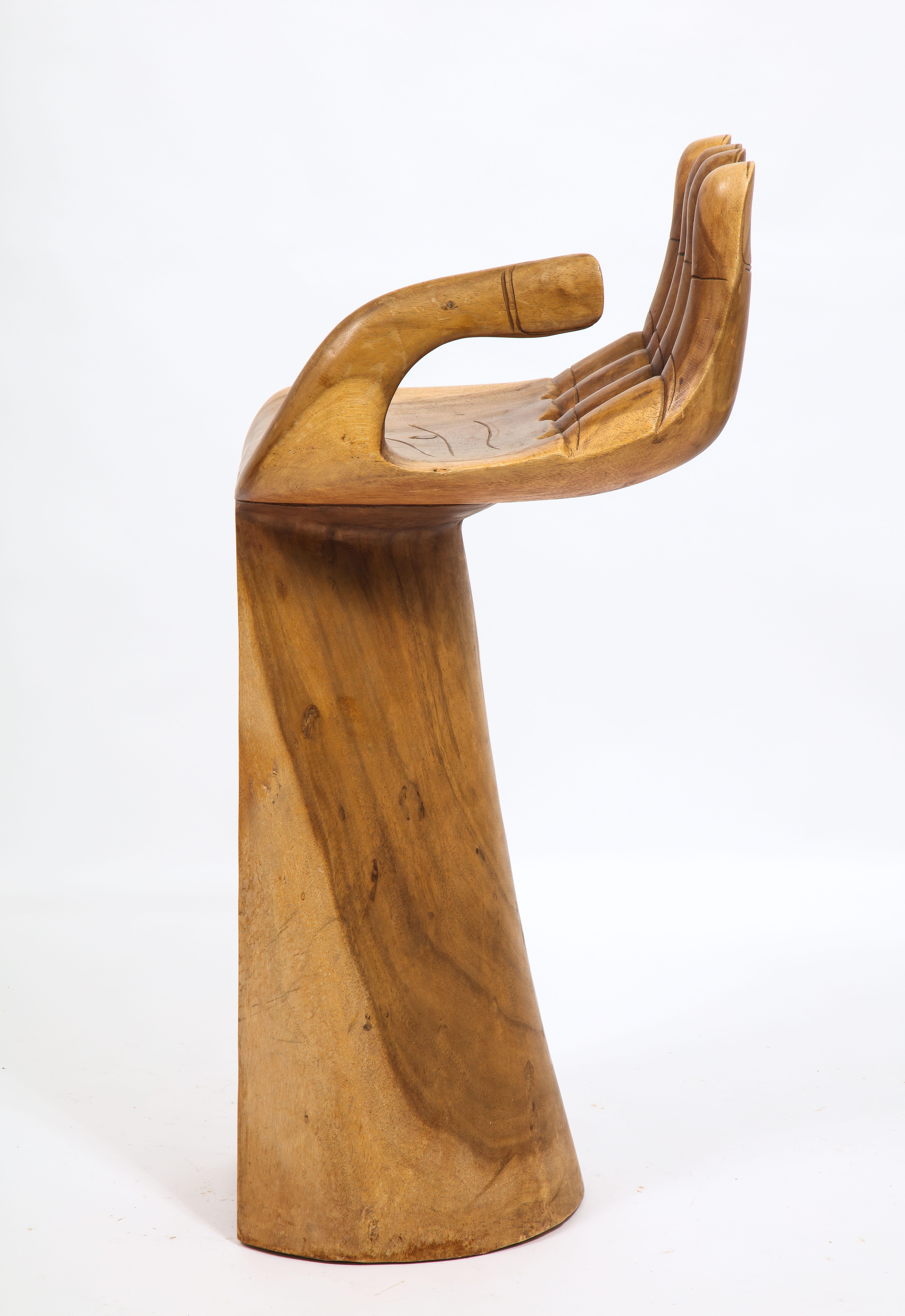 Hand-Carved Carved Wood Hand Shaped Stool, Mexico 1960's