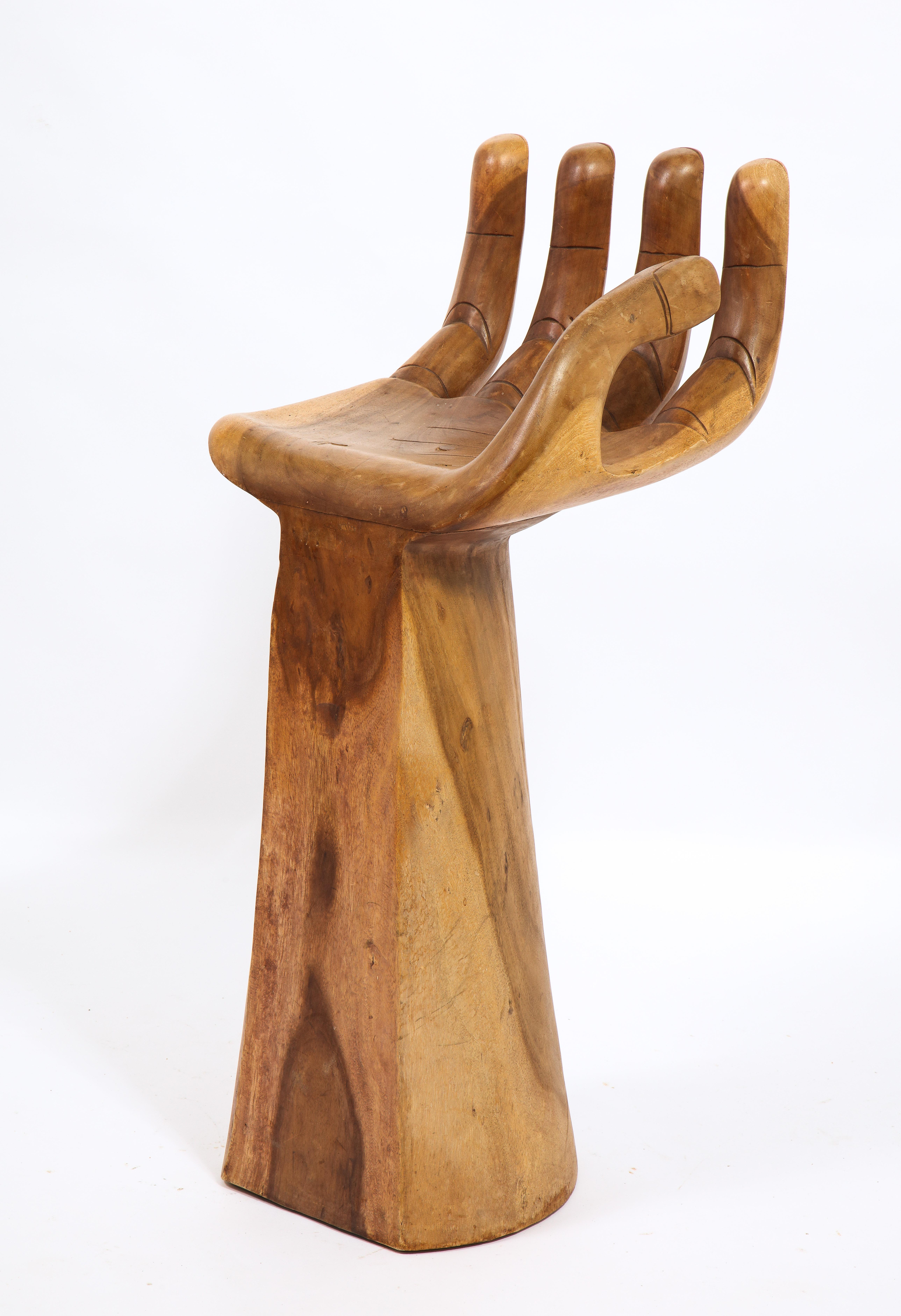 Carved Wood Hand Shaped Stool, Mexico 1960's In Good Condition In New York, NY