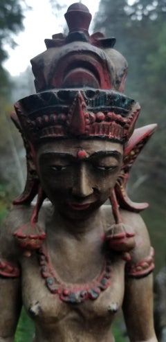 Carved Wood Hindu or Tibetan Crowned Goddess