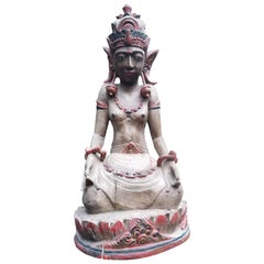 Carved Wood Hindu or Tibetan Crowned Goddess