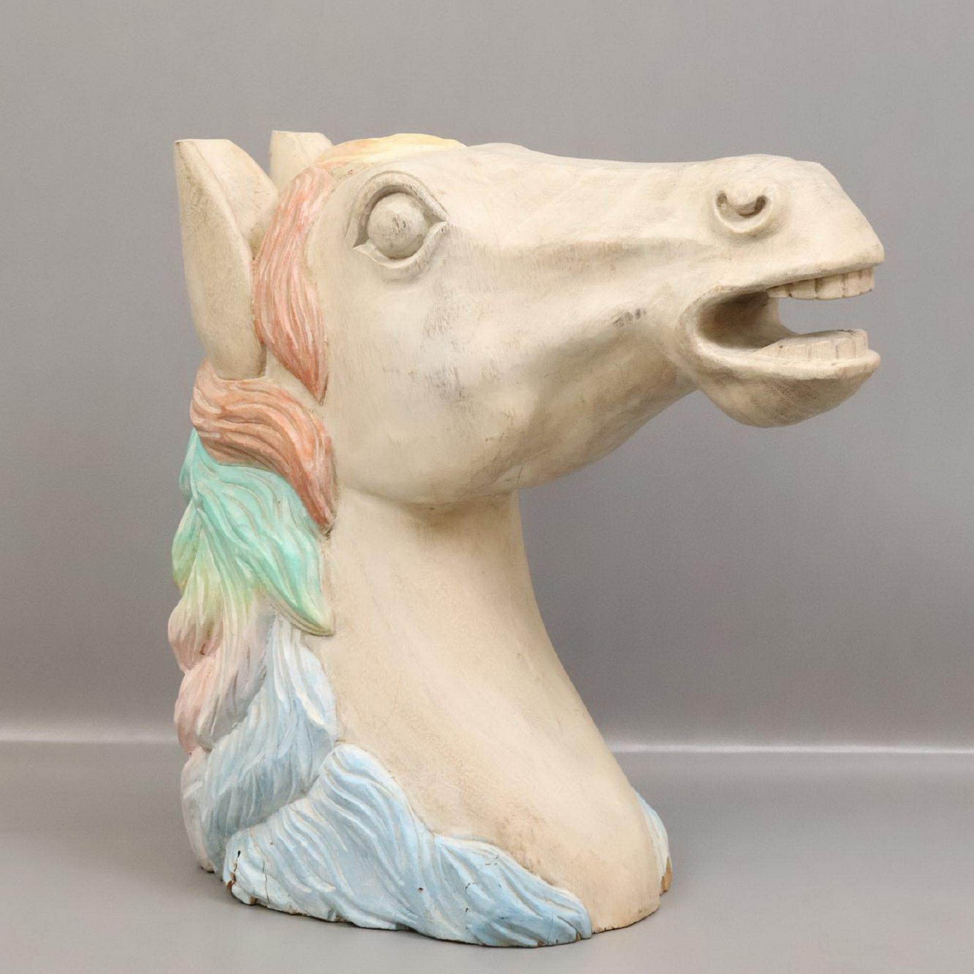 European Carved Wood Horse Head For Sale
