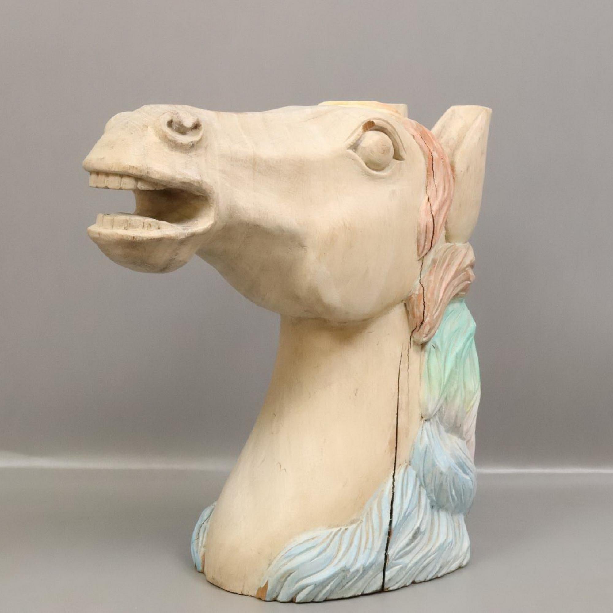 Hand-Carved Carved Wood Horse Head For Sale