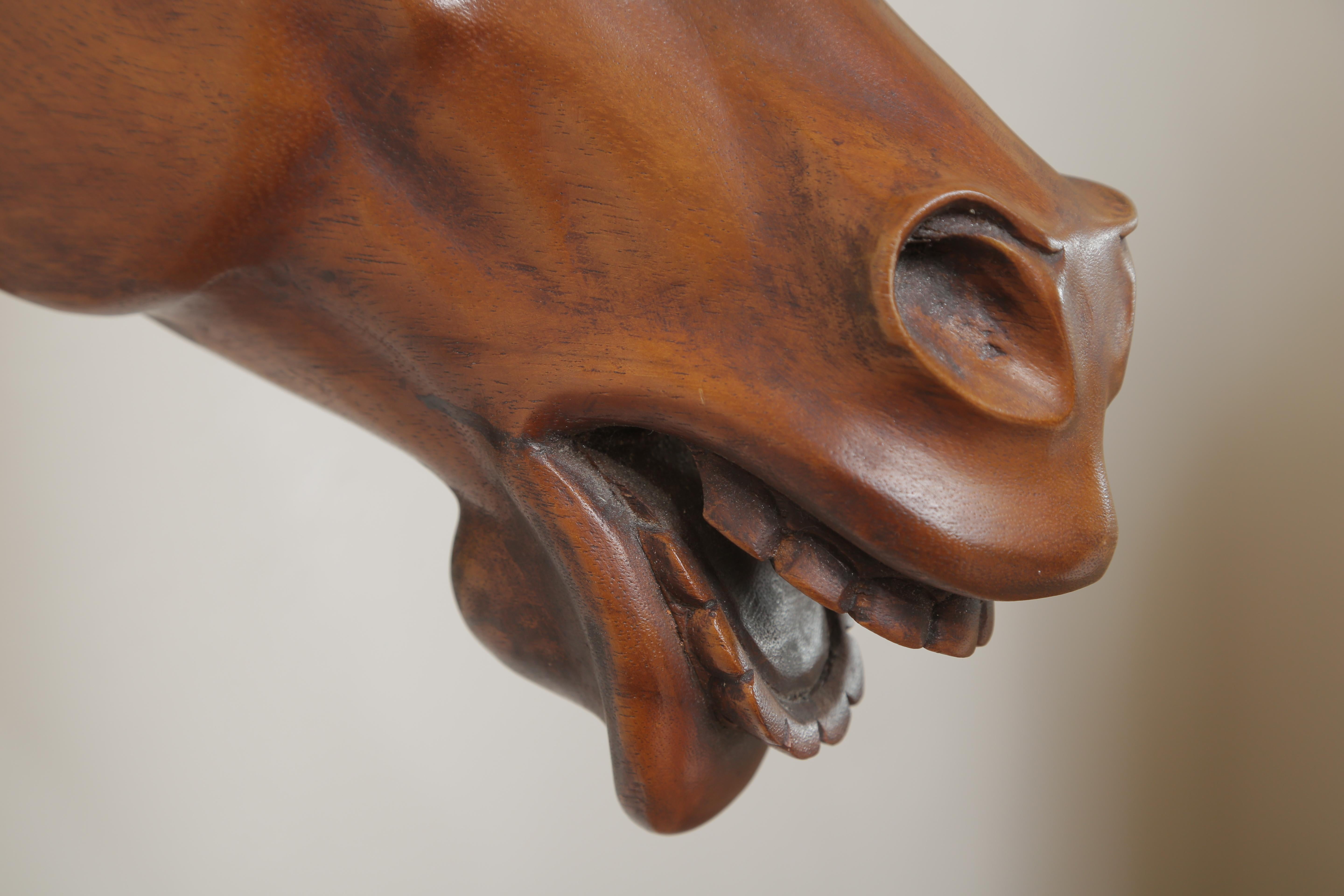 carved wooden horse head