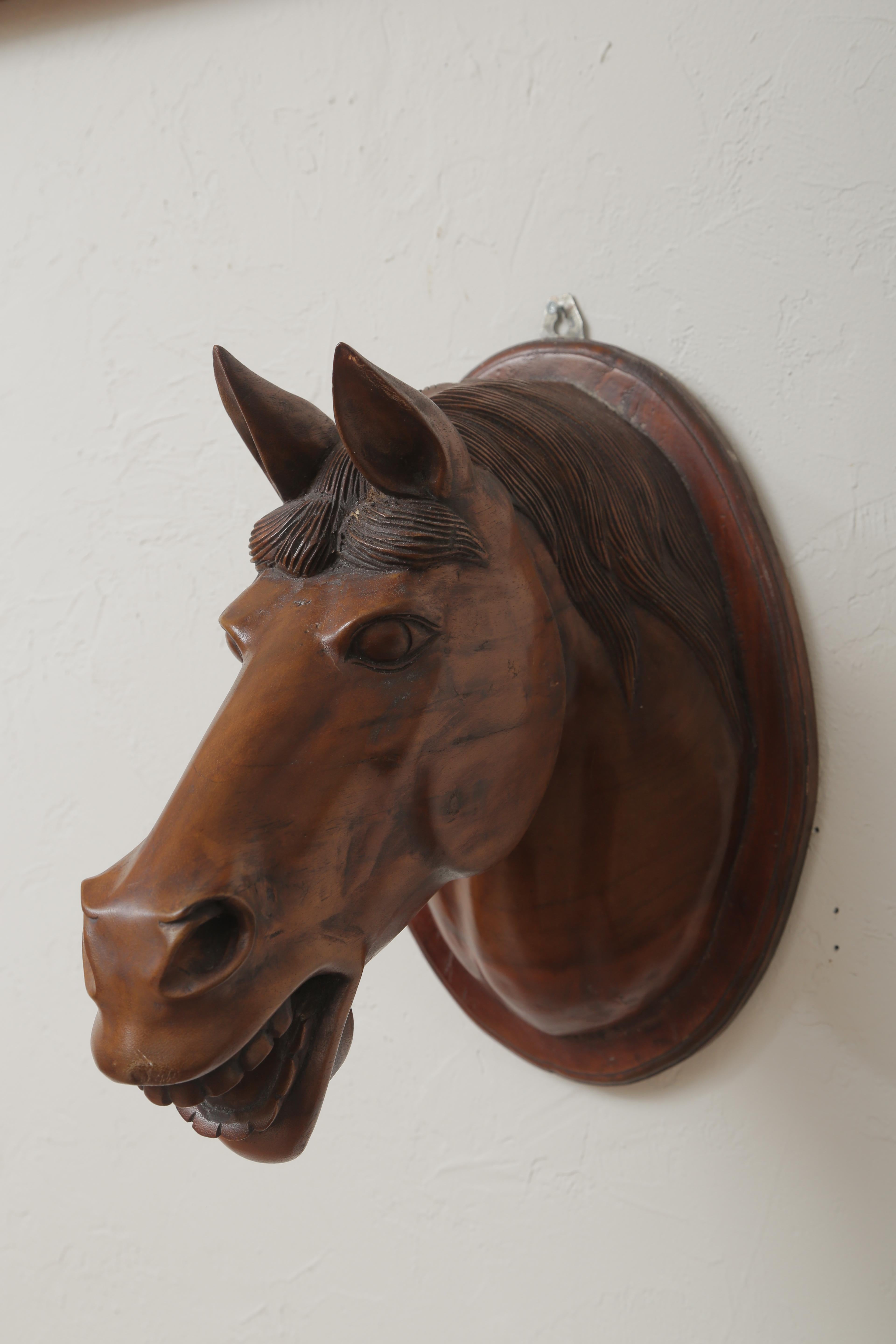 Bois Sculpture de tête de cheval en bois sculpté en vente