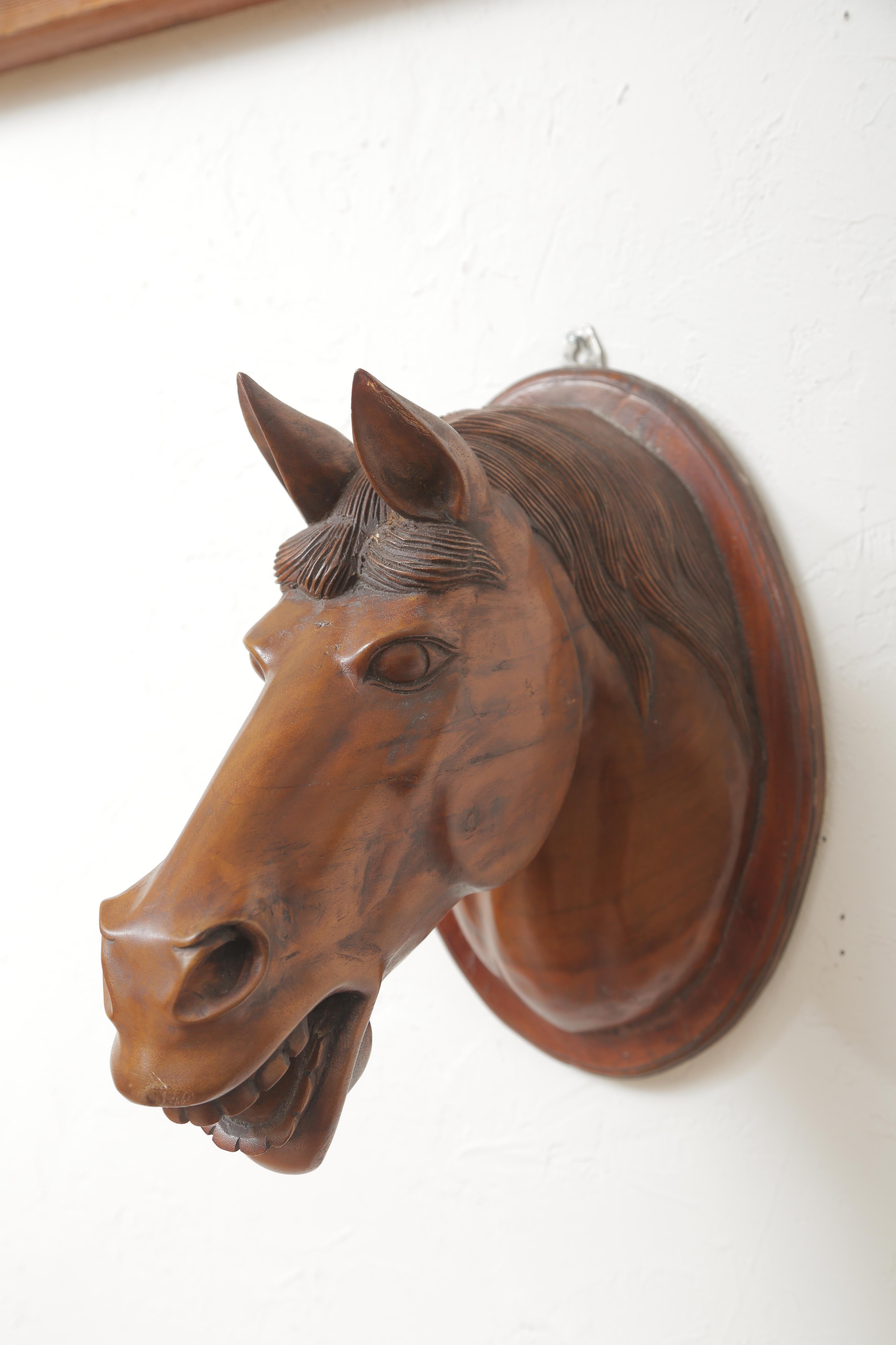 Carved Wood Horse Head Sculpture In Good Condition For Sale In West Palm Beach, FL
