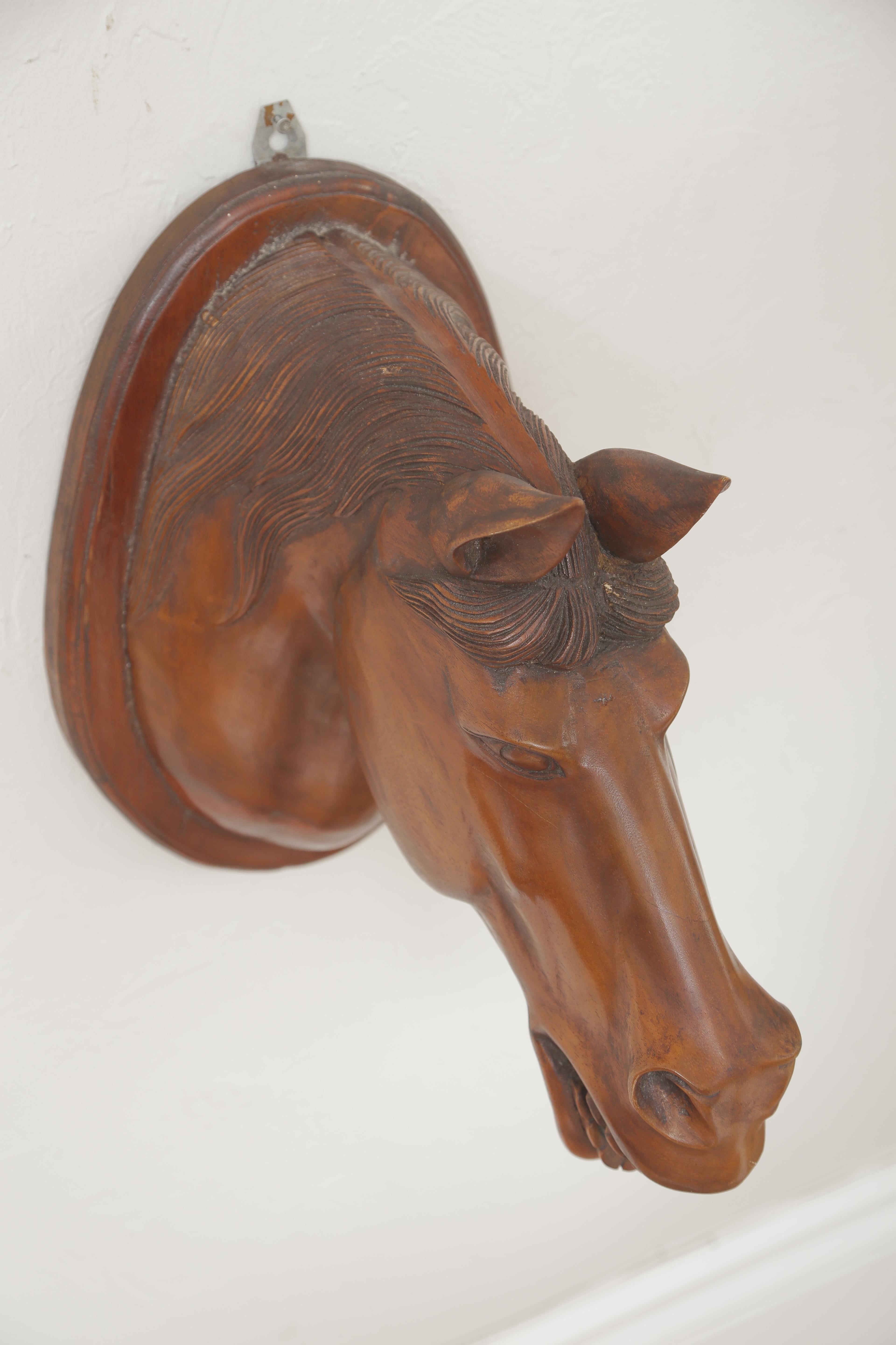 Carved Wood Horse Head Sculpture For Sale 1