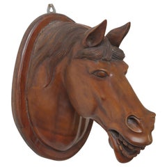 Vintage Carved Wood Horse Head Sculpture
