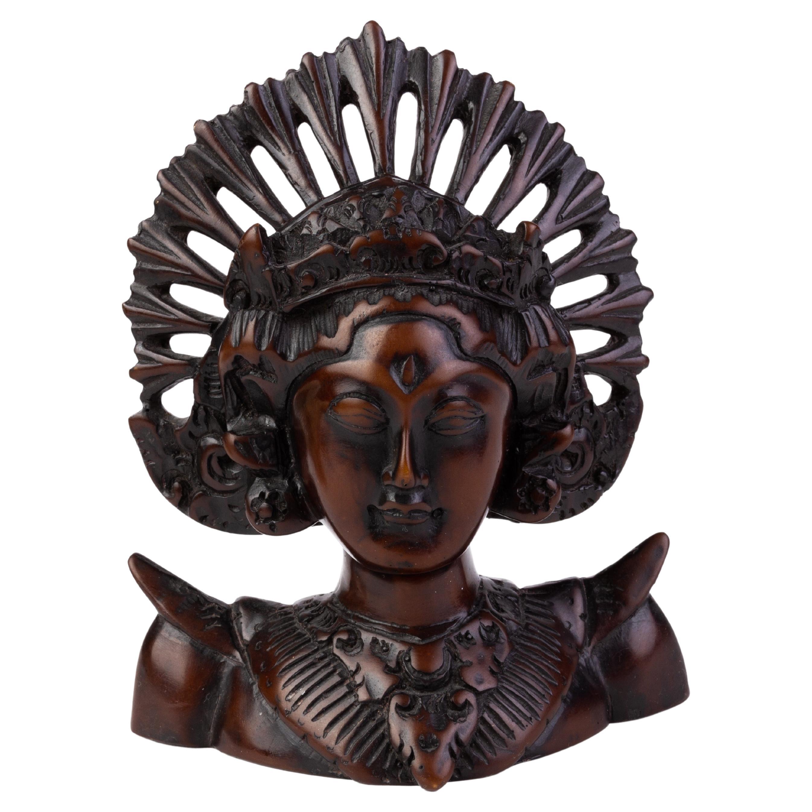 Carved Wood Indonesian Balinese Bust Sculpture  For Sale