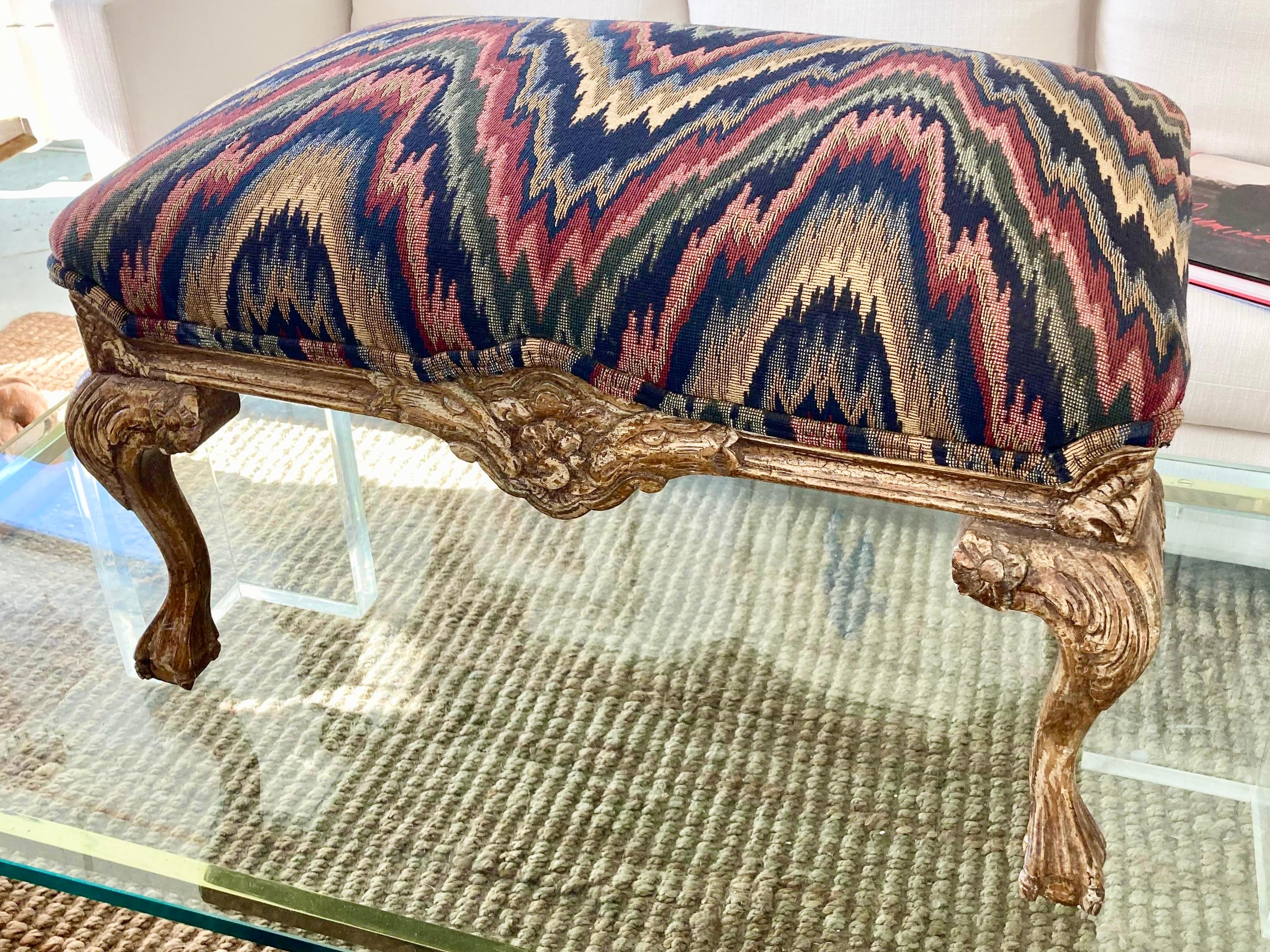 Mid-20th Century Carved Wood Italian Bench in Original Painted Finish For Sale