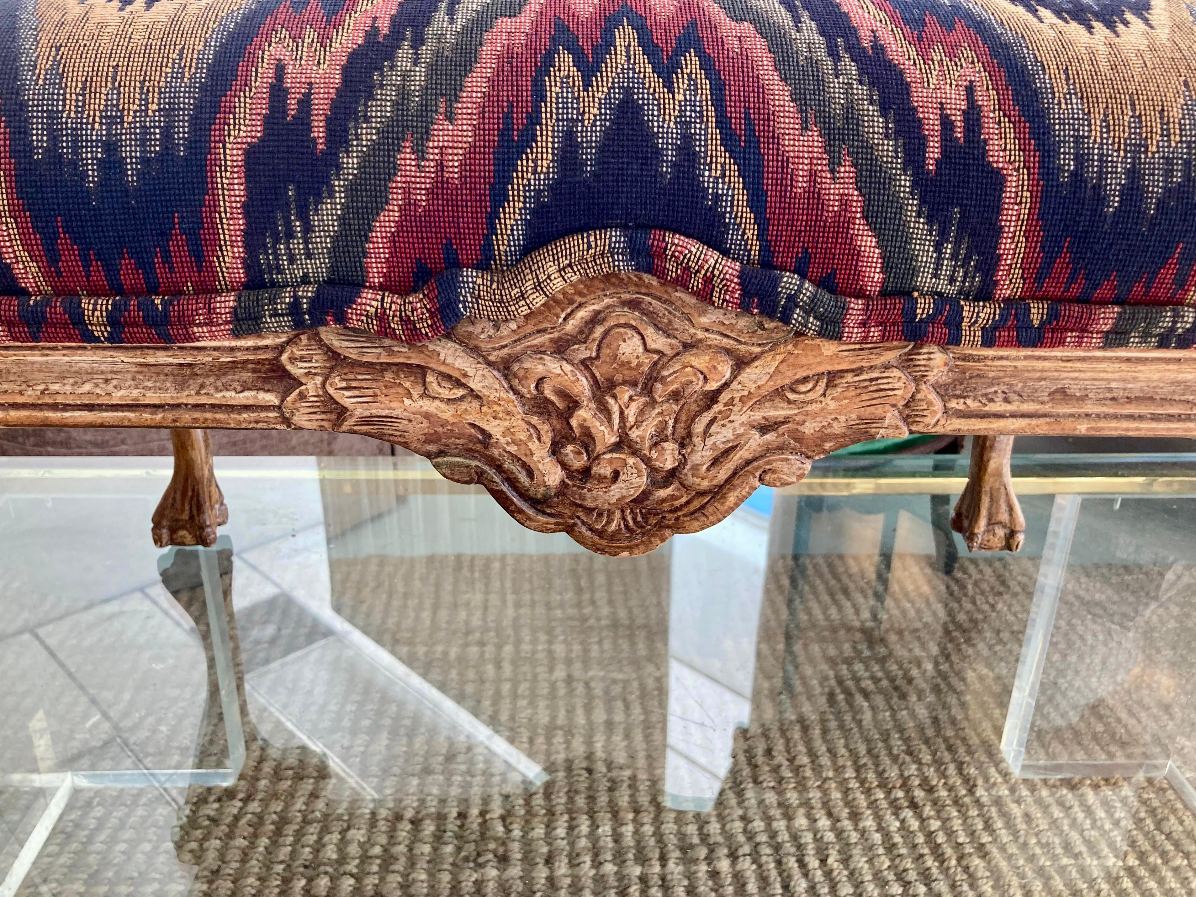 Carved Wood Italian Bench in Original Painted Finish For Sale 2