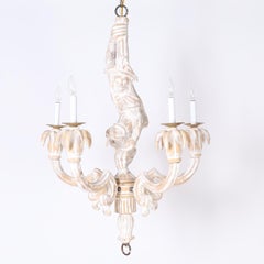 Carved Wood Italian Monkey Chandelier