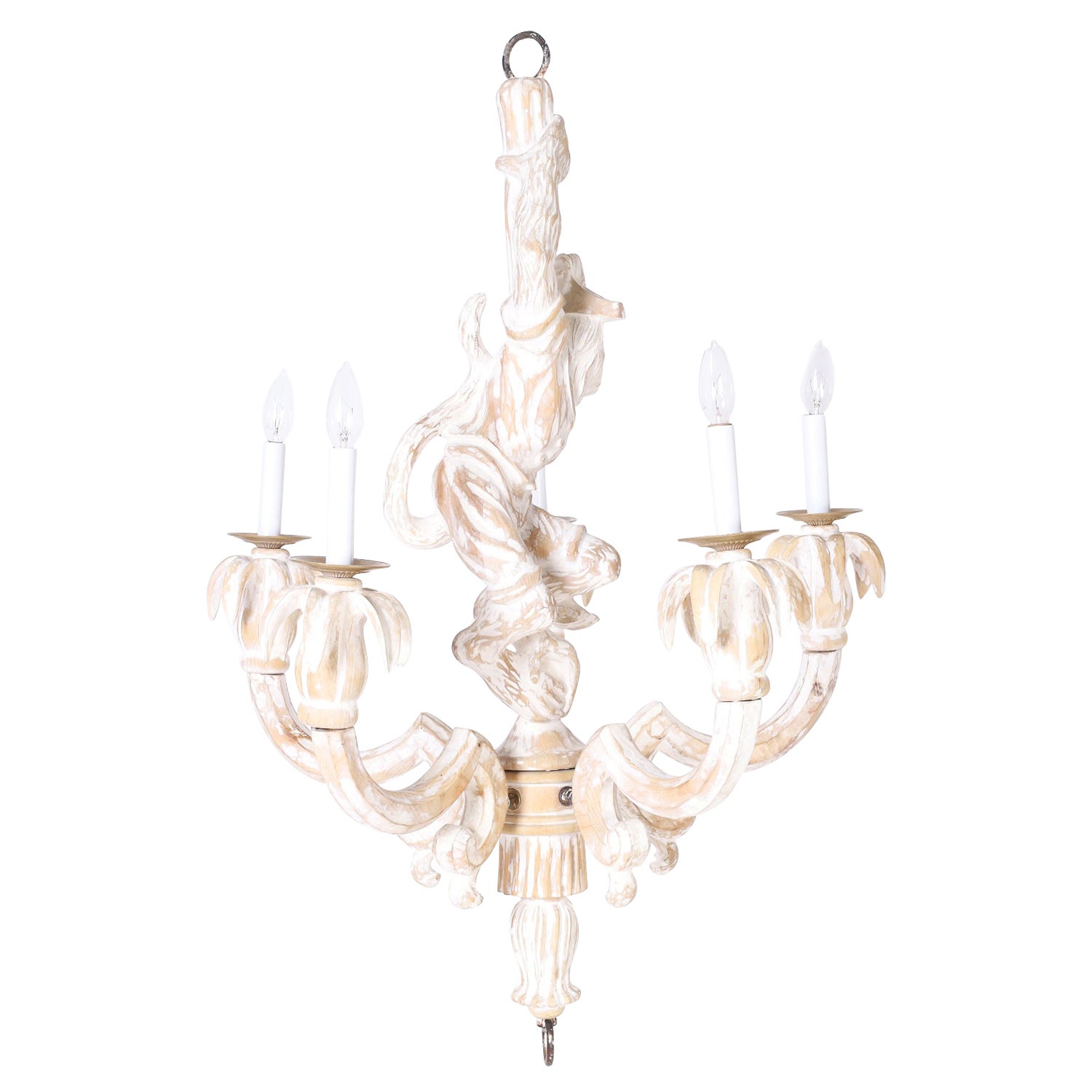 Carved Wood Italian Monkey Chandelier