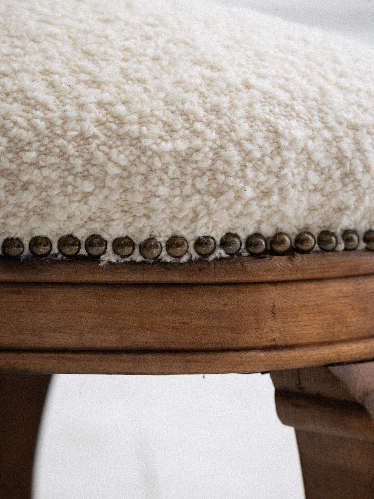 Carved Wood Kidney Shape Bench in Bouclé 2
