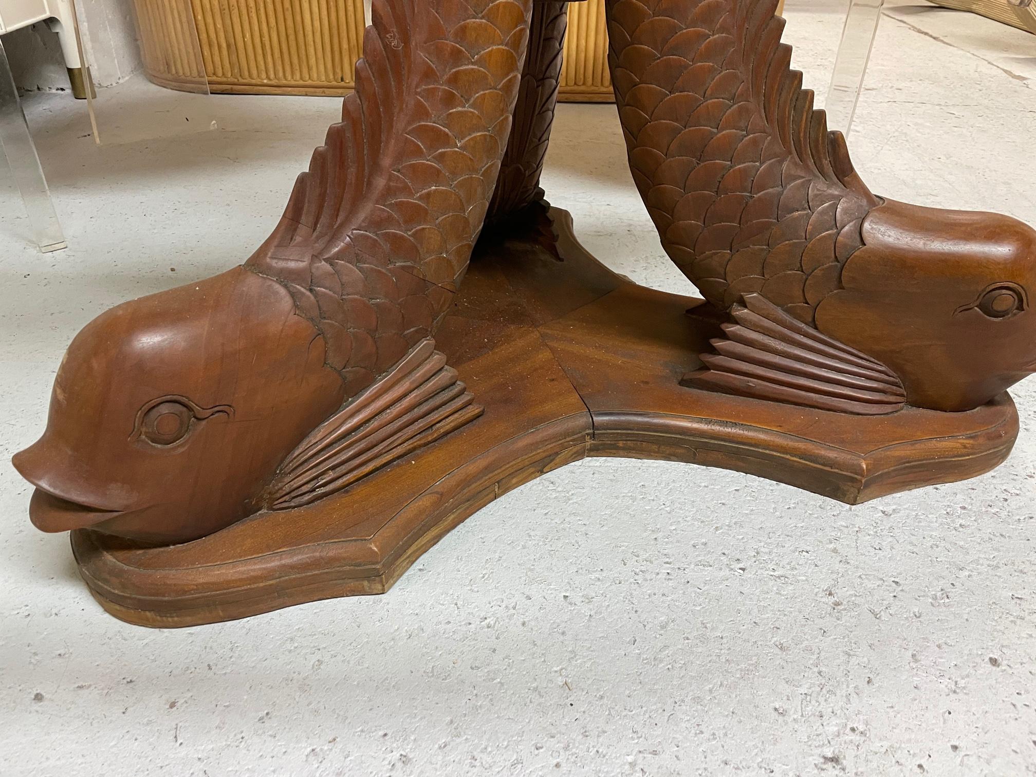 Late 20th Century Carved Wood Koi Fish Pedestal Dining Table
