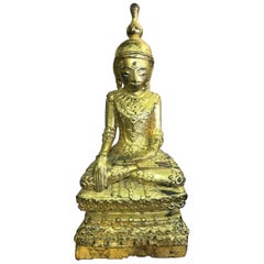 Vintage Carved Wood, Lacquered and Gilt Seated Temple Buddha
