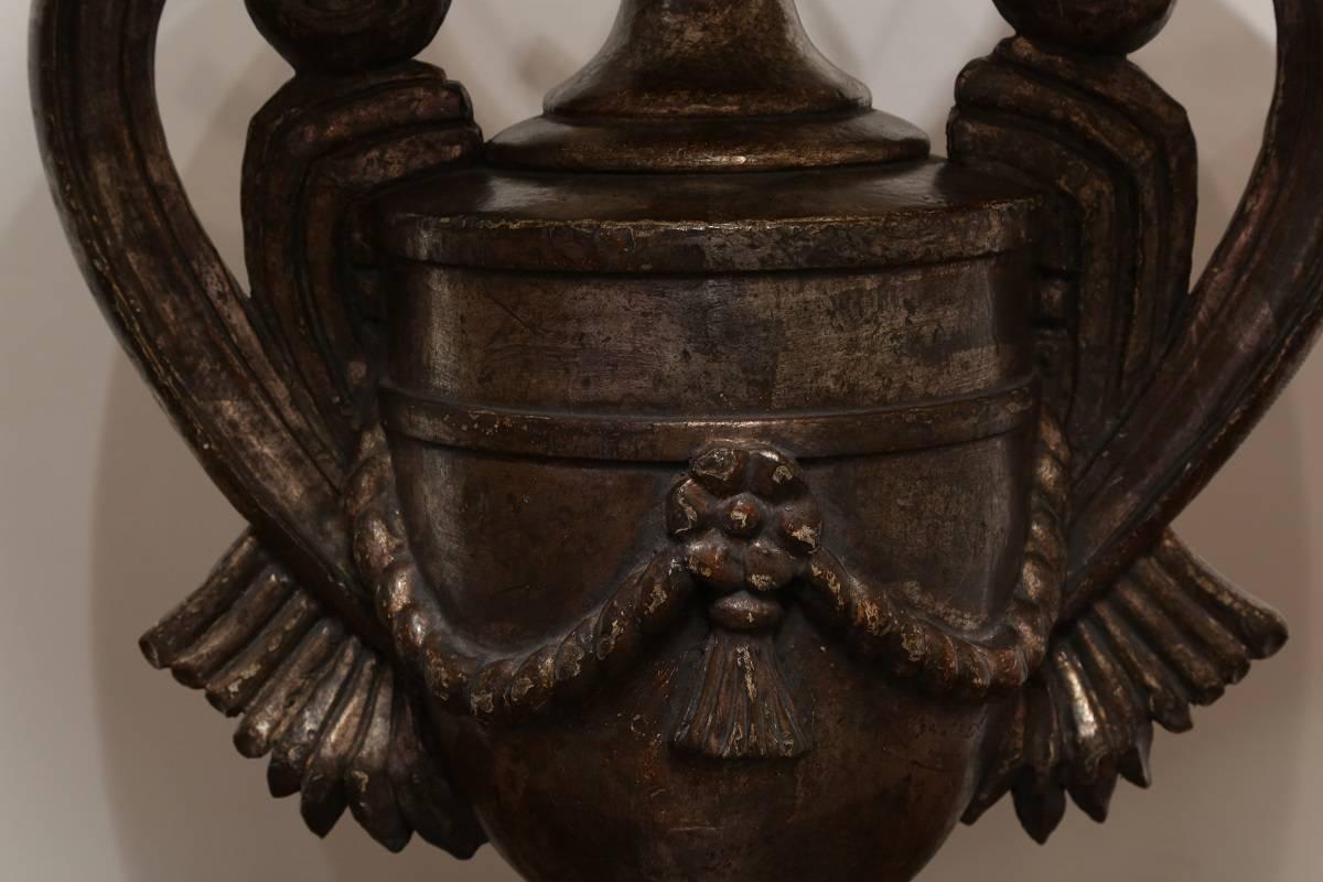 Carved Wood Lamp Vase Design with Antique Silver Finish For Sale 5