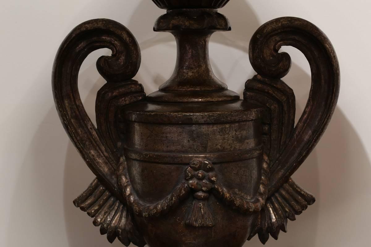 Carved Wood Lamp Vase Design with Antique Silver Finish For Sale 6