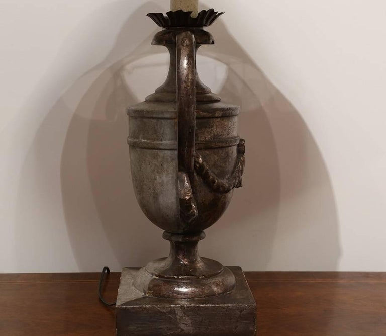 Carved Wood Lamp Vase Design with Antique Silver Finish For Sale 3