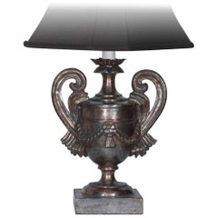 Carved Wood Lamp Vase Design with Antique Silver Finish