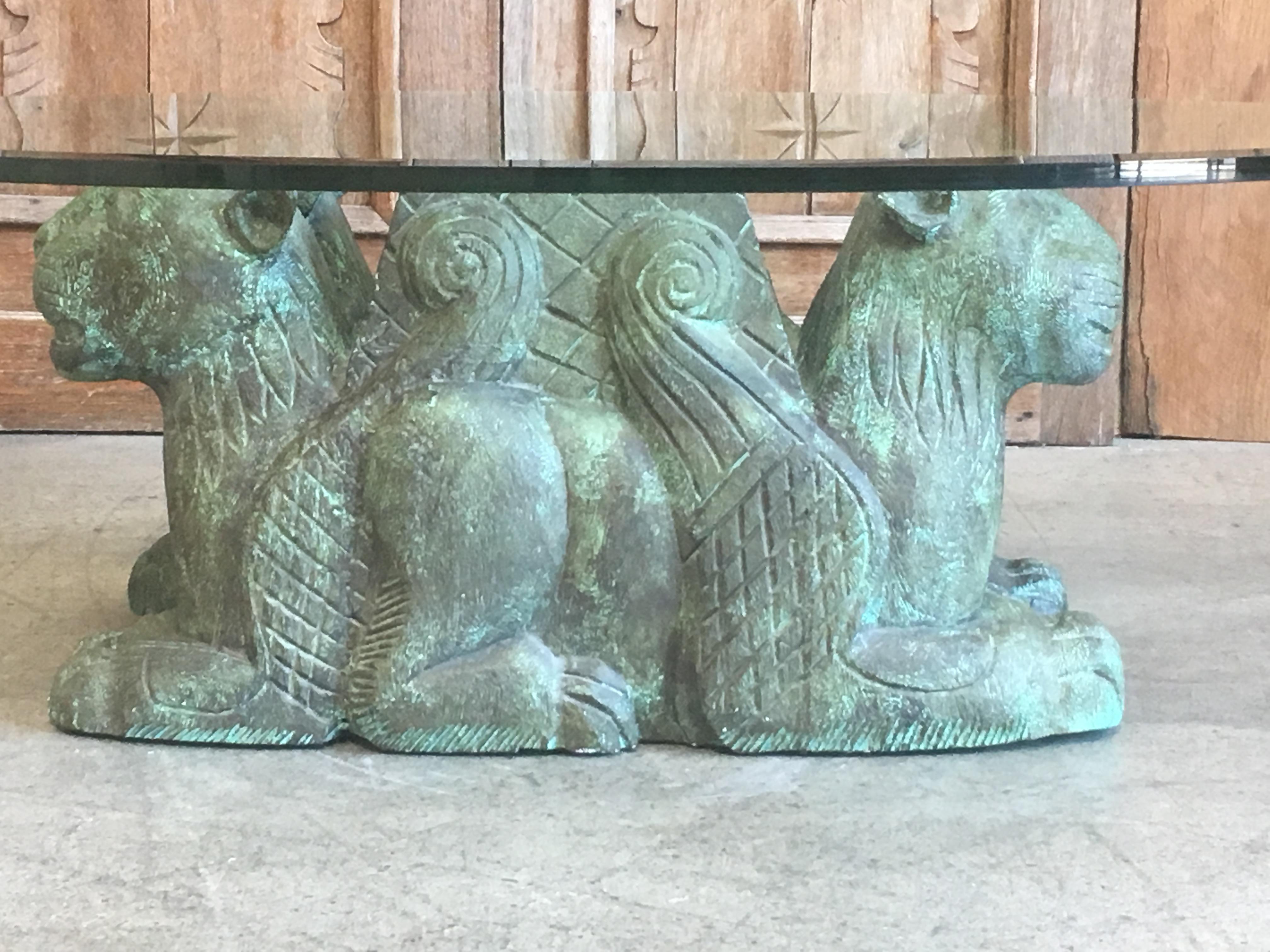 Carved Wood Lion Coffee Table In Good Condition In Denton, TX