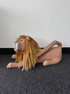 Carved Wood Lion Sculpture by Hector Rascon