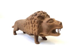 Carved Wood Lion Sculpture in the Manner of Evelyn Ackerman