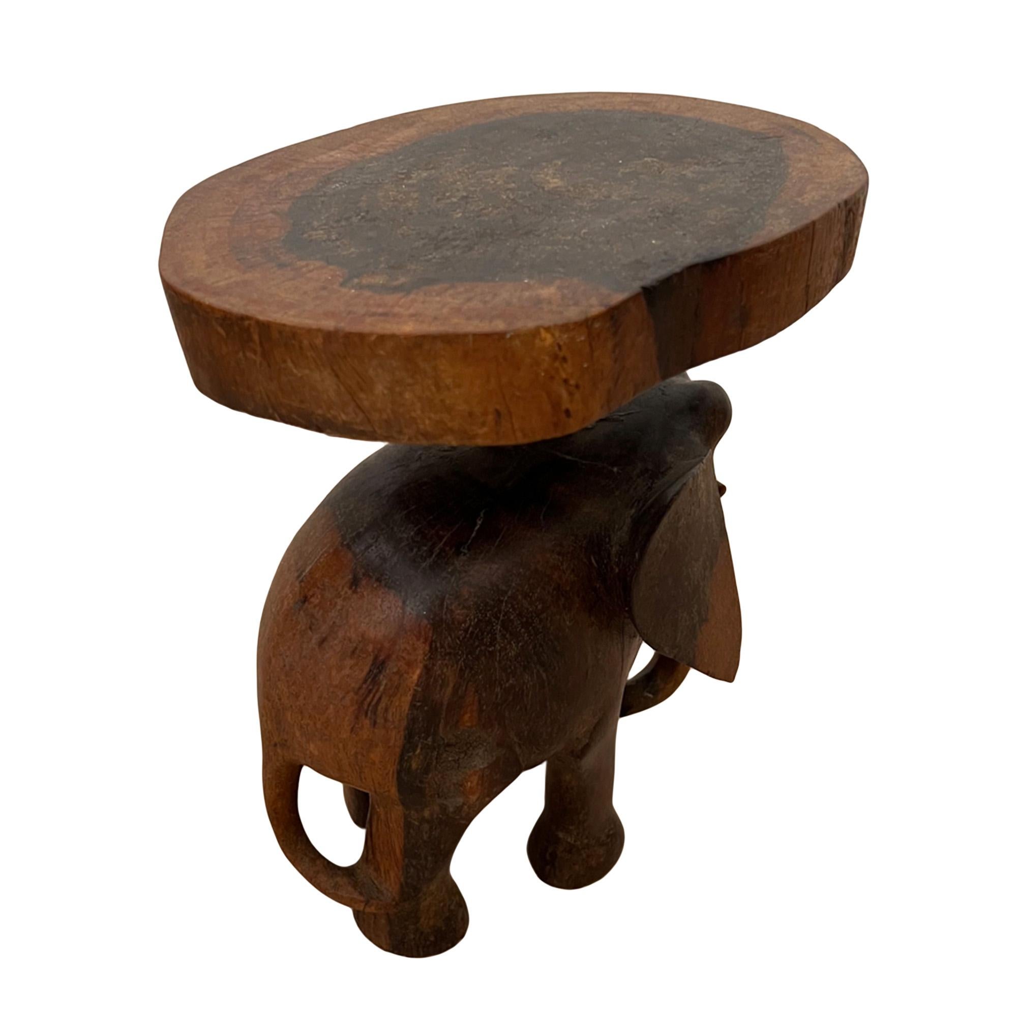 Anglo-Indian Carved Wood Little Elephant Table