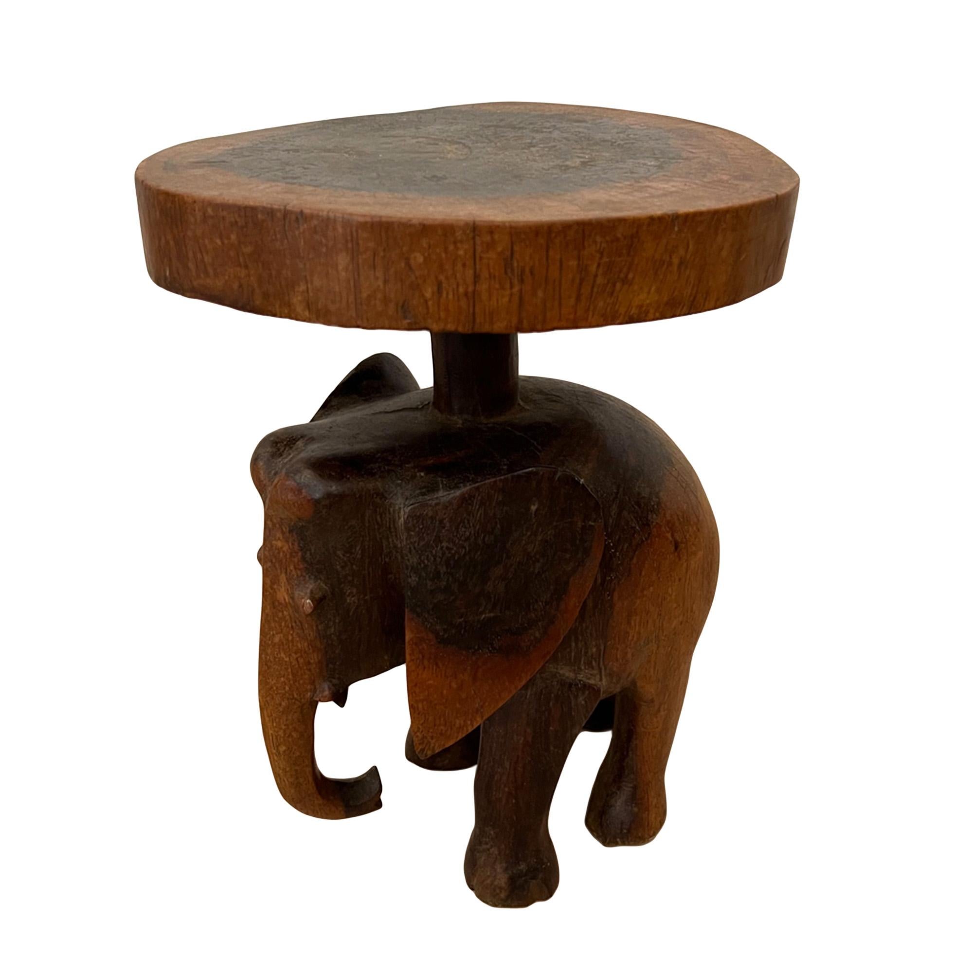 Sri Lankan Carved Wood Little Elephant Table