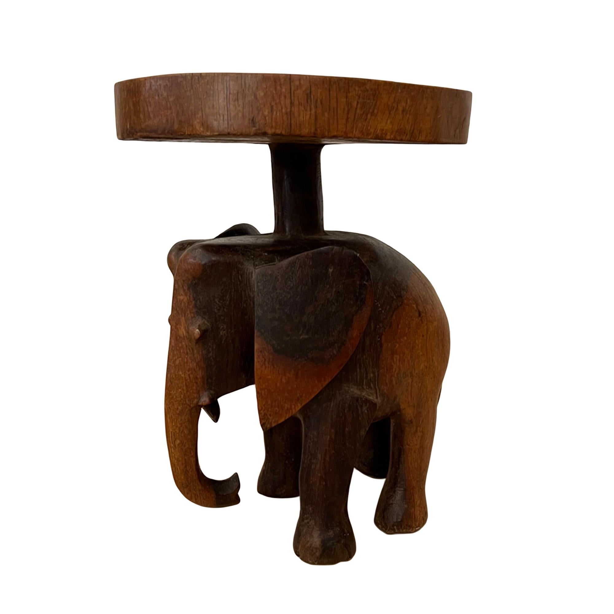 Hand-Carved Carved Wood Little Elephant Table