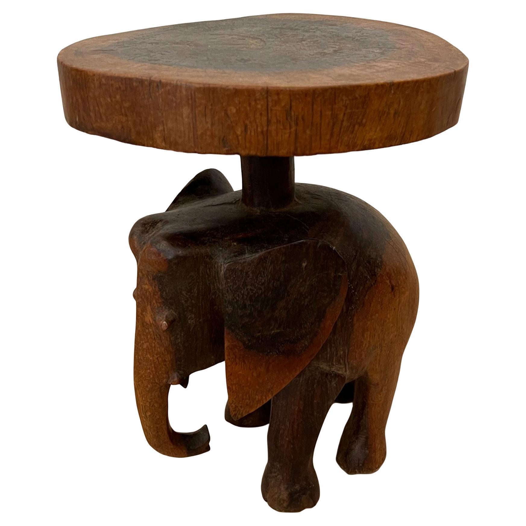 Carved Wood Little Elephant Table